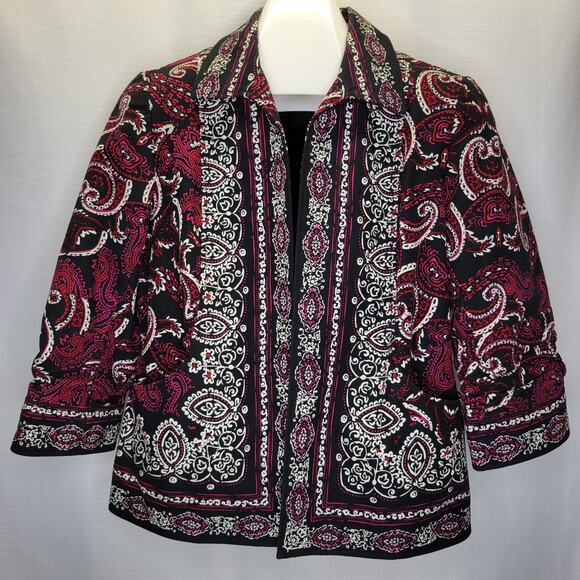 Coldwater Creek Jackets & Blazers - Coldwater Creek Black Pink Paisley Open 3/4 Sleeve Jacket, 14